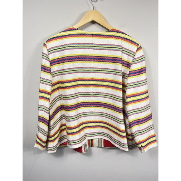 Talbots Blazer Womens 20 Ivory Pink Jacket Stripe Collarless 3/4 Sleeve - Picture 7 of 12